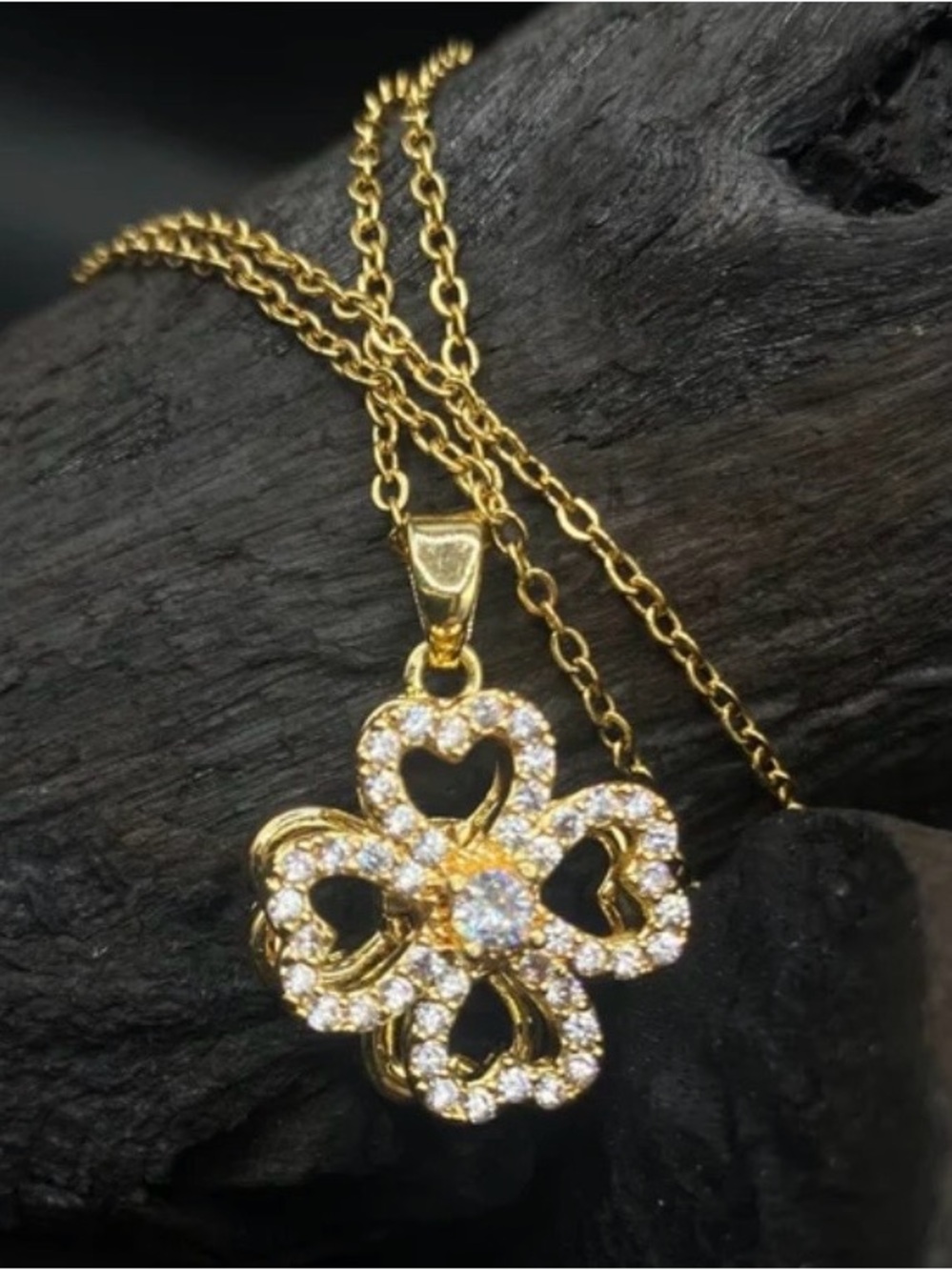 Adina Eden Gold Crystal Floral Clover Necklace 18 Inches